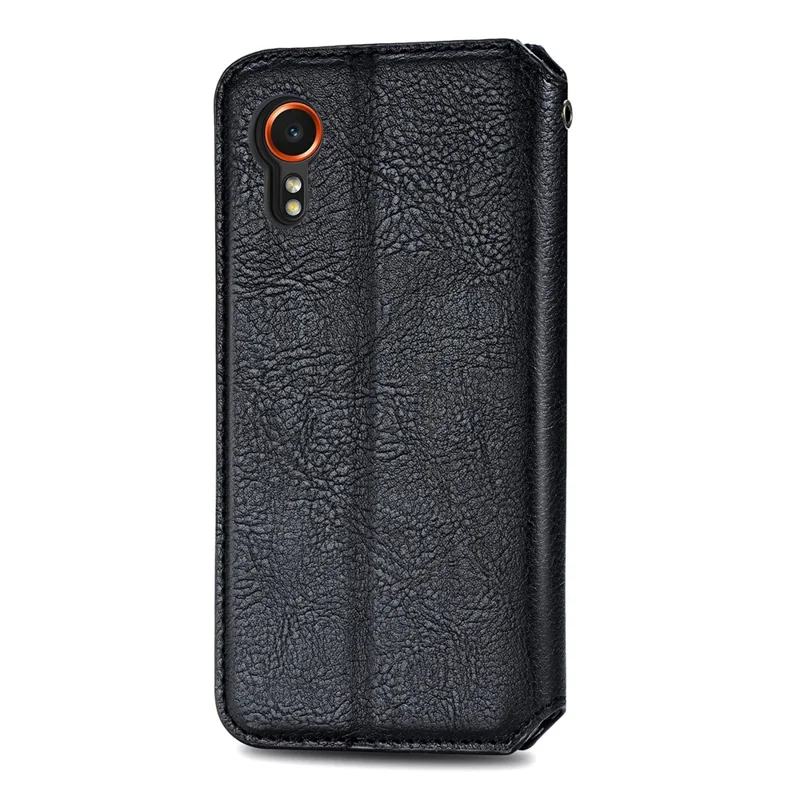 For Samsung Galaxy Xcover7 PU Leather Case Rhombus Imprint Wallet Stand Phone Cover - Black