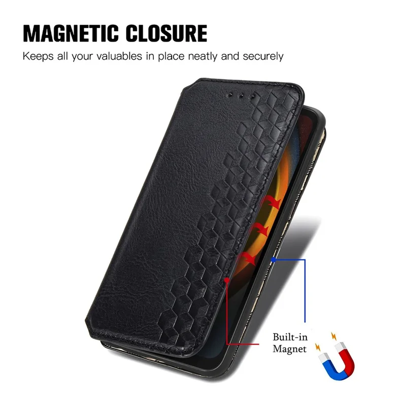 For Samsung Galaxy Xcover7 PU Leather Case Rhombus Imprint Wallet Stand Phone Cover - Black