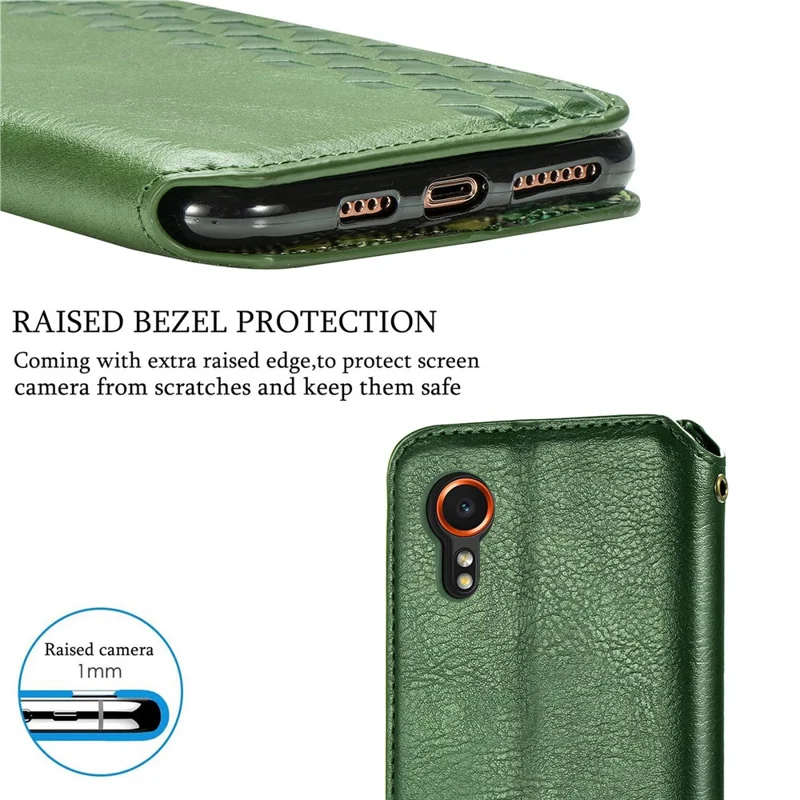 For Samsung Galaxy Xcover7 PU Leather Case Rhombus Imprint Wallet Stand Phone Cover - Black