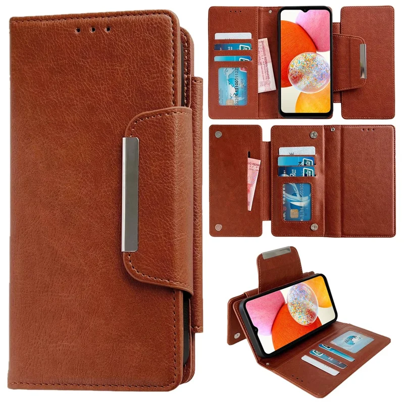 For Samsung Galaxy A23 4G / A23 5G (Global Version) Case PU Leather Magnetic Detachable Shockproof Cover - Brown