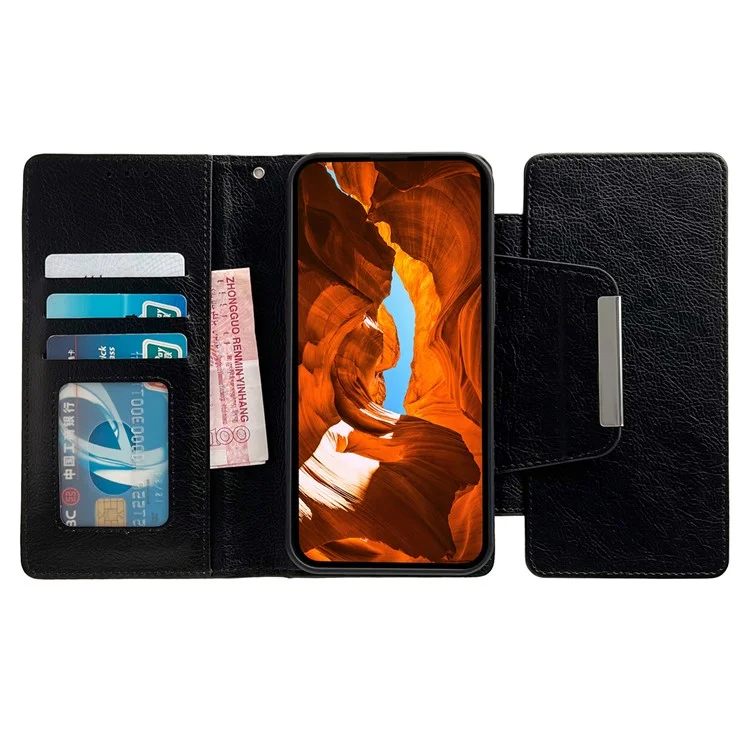 For Samsung Galaxy A55 5G Wallet Case Detachable 2-in-1 Design Flip Stand Phone Cover - Black