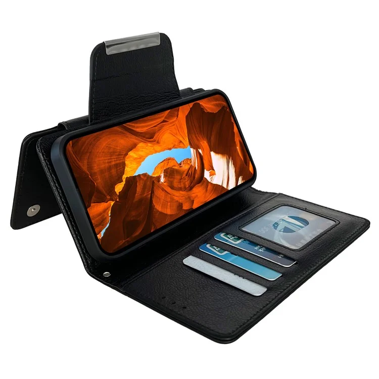 For Samsung Galaxy A55 5G Wallet Case Detachable 2-in-1 Design Flip Stand Phone Cover - Black