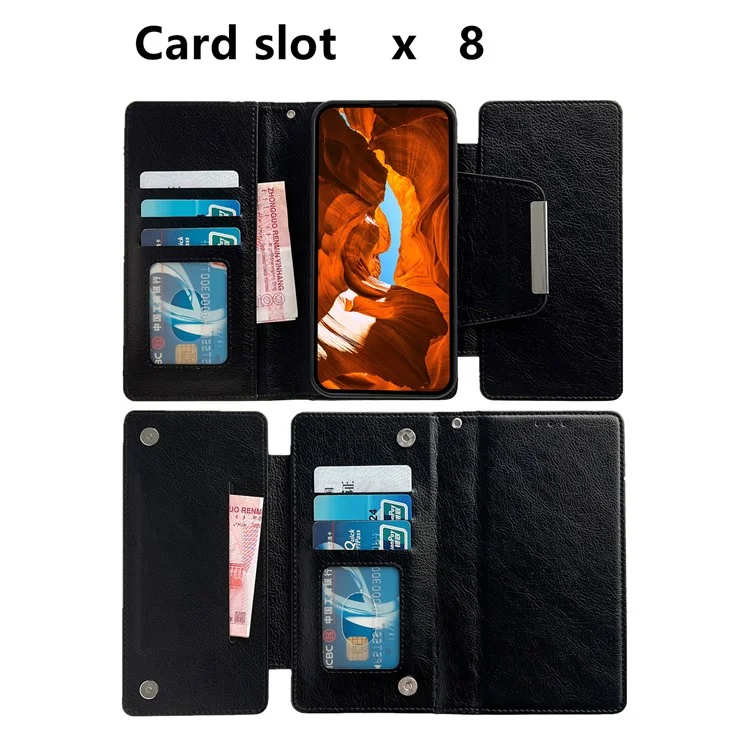 For Samsung Galaxy A55 5G Wallet Case Detachable 2-in-1 Design Flip Stand Phone Cover - Black