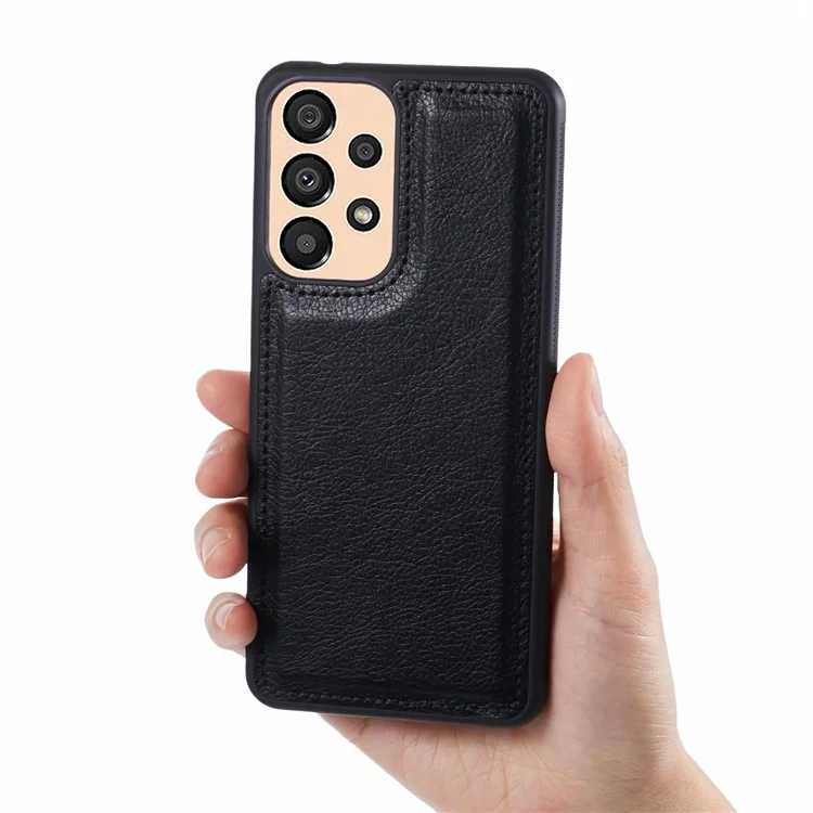 For Samsung Galaxy A13 4G Slim Case Calf Texture PU+TPU Back Phone Cover - Black