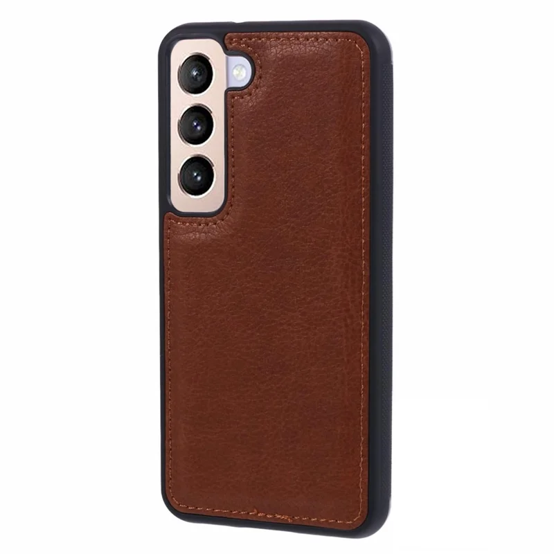 For Samsung Galaxy S22+ 5G Case PU Leather+TPU Anti-slip Grip Shockproof Phone Cover - Brown