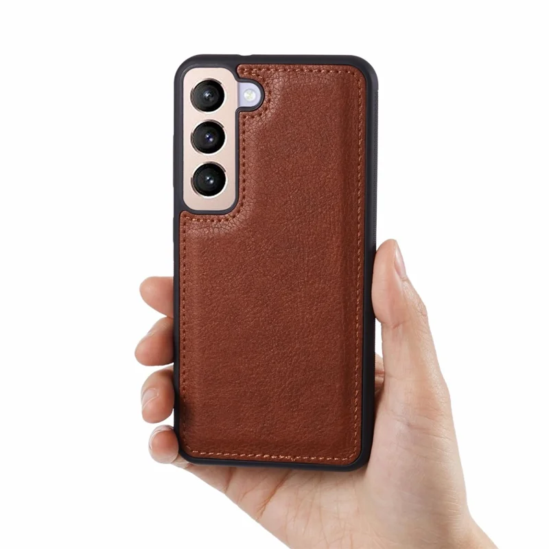 For Samsung Galaxy S22+ 5G Case PU Leather+TPU Anti-slip Grip Shockproof Phone Cover - Brown