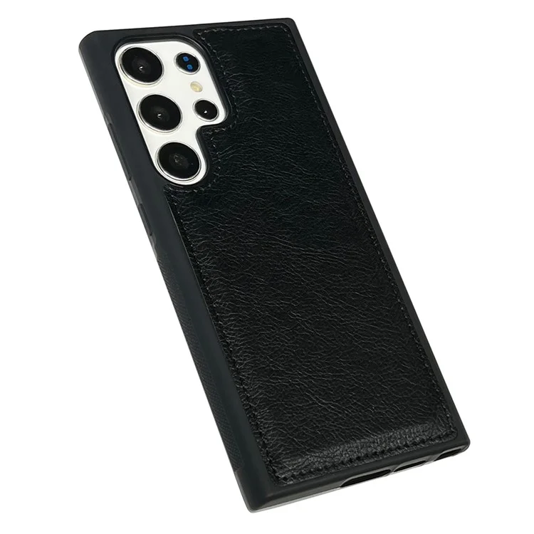Für Samsung Galaxy S23 Ultra Cases Kalbsnarbung PU-Leder+TPU Handy-Hülle - Schwarz