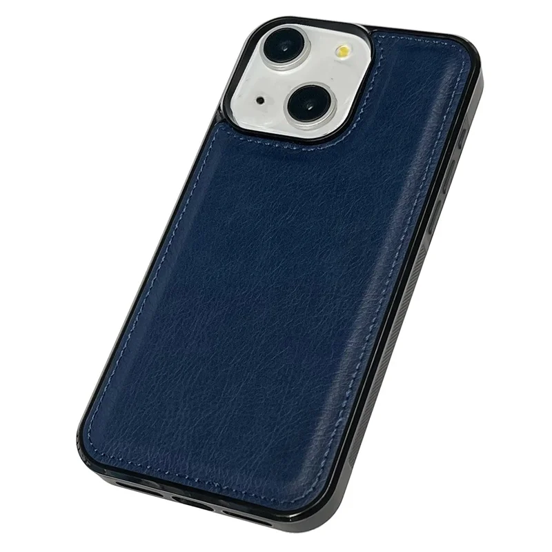 For iPhone 14 Plus Case Calf Texture PU Leather Slim Phone Back Protector - Sapphire