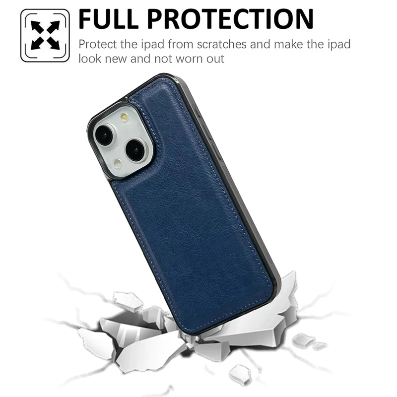 For iPhone 14 Plus Case Calf Texture PU Leather Slim Phone Back Protector - Sapphire