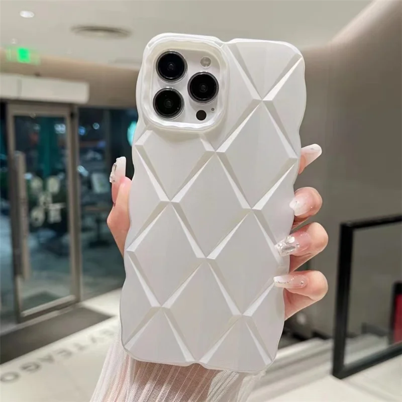 For iPhone 14 Pro Skin-touch Case Rhombus Grid Soft TPU Phone Cover - White