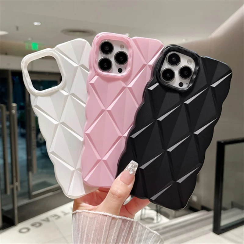 For iPhone 15 Pro Max TPU Case Rhombus Grid Skin-touch Protective Phone Cover - White