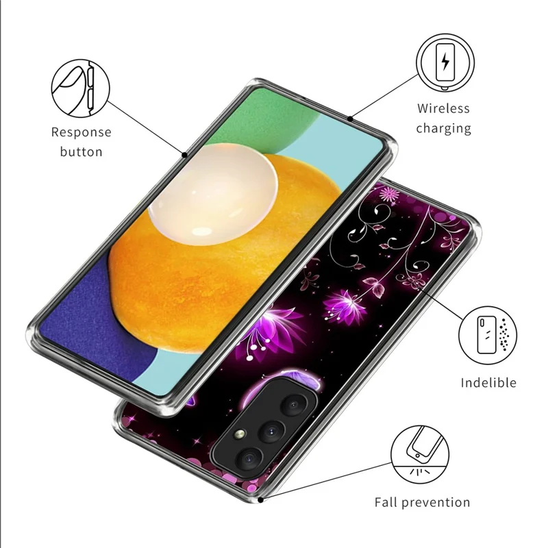 For Samsung Galaxy A35 5G TPU Case Pattern Printing Mobile Phone Cover   - Fluorescent Lotus