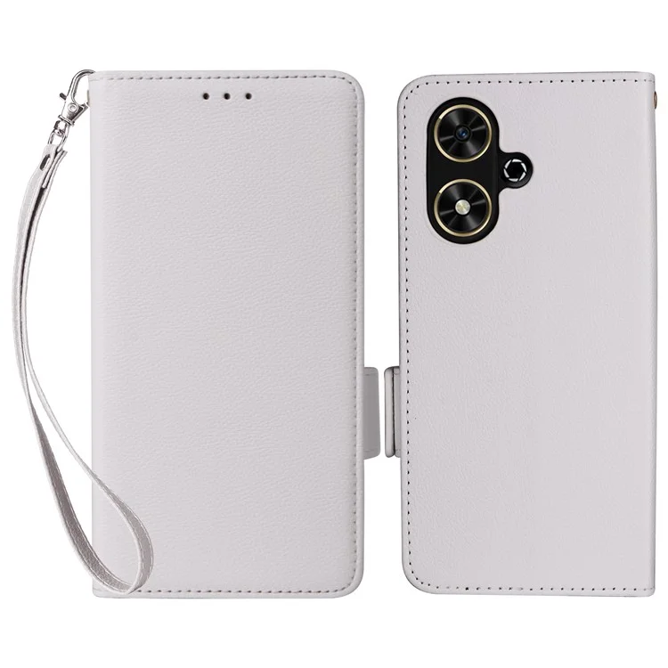 Para Honor Play 50 / Play 50m Capa de celular de couro PU com alça de mão, textura de lichia - Branco 