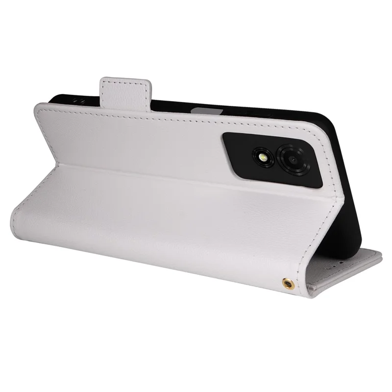 For TCL 501 T433D Case with Wrist Strap Litchi Texture PU Leather Wallet Phone Cover - White