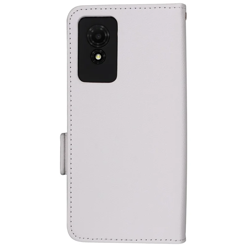 For TCL 501 T433D Case with Wrist Strap Litchi Texture PU Leather Wallet Phone Cover - White