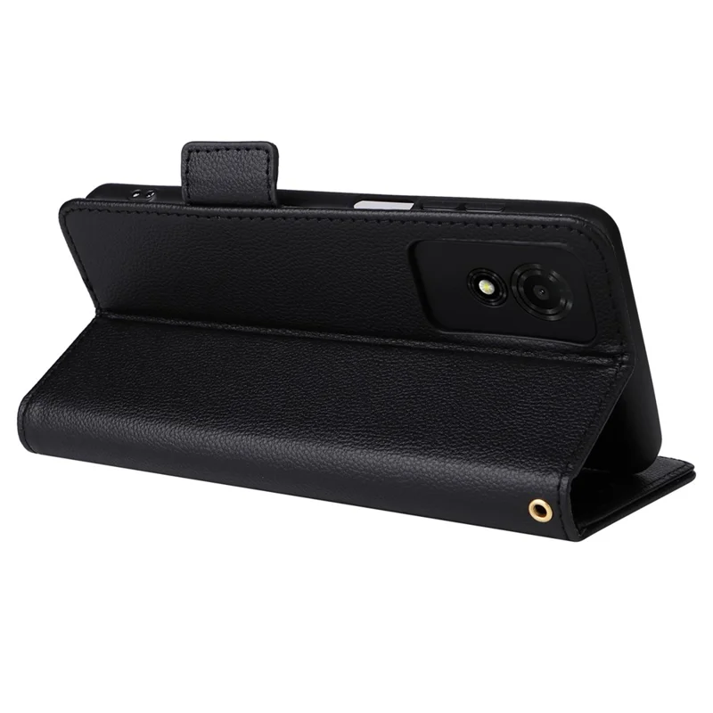 For TCL 501 T433D Case with Wrist Strap Litchi Texture PU Leather Wallet Phone Cover - Black