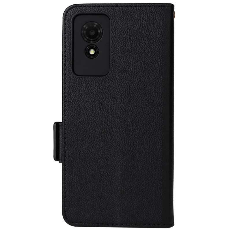 For TCL 501 T433D Case with Wrist Strap Litchi Texture PU Leather Wallet Phone Cover - Black