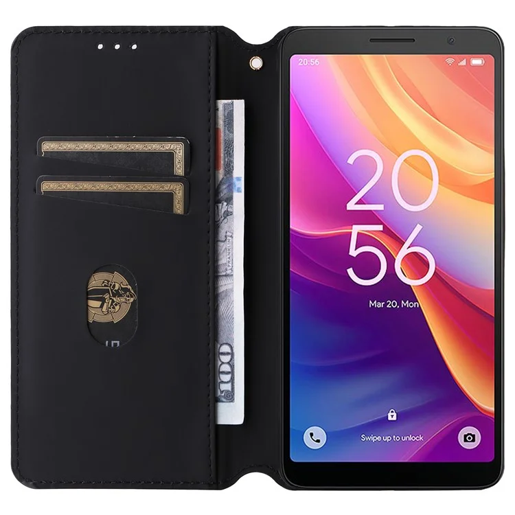 For TCL 501 T433D Case Rhombus Imprinted Phone Cover with Wallet Card Slots - Silver