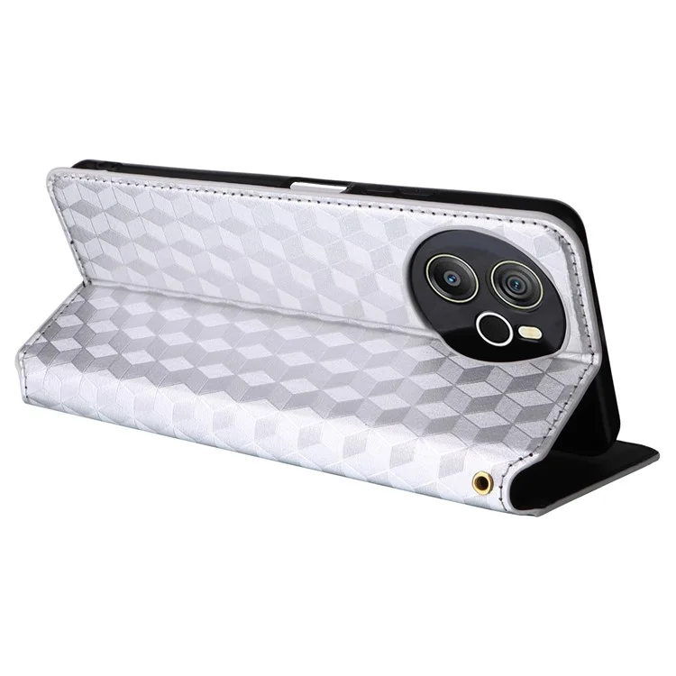 For Blackview Shark 8 / Oscal Tiger 12 Leather Case Rhombus Wallet Stand Flip Phone Cover - Silver