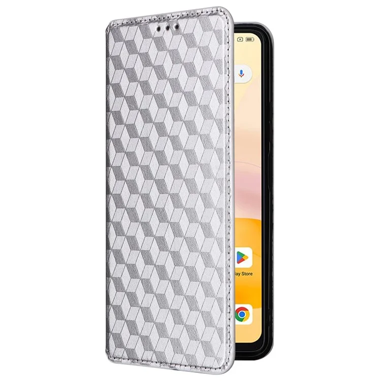 For Blackview Shark 8 / Oscal Tiger 12 Leather Case Rhombus Wallet Stand Flip Phone Cover - Silver