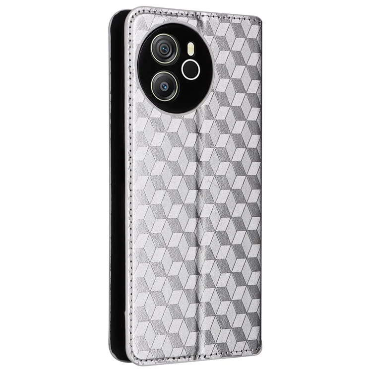 For Blackview Shark 8 / Oscal Tiger 12 Leather Case Rhombus Wallet Stand Flip Phone Cover - Silver