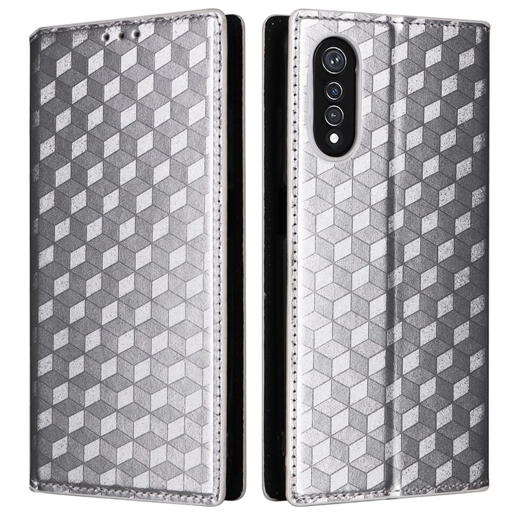 Para Cubot X70 Case Rhombus Imprinted PU Leather Magnetic Auto-absorbed Phone Cover - Silver