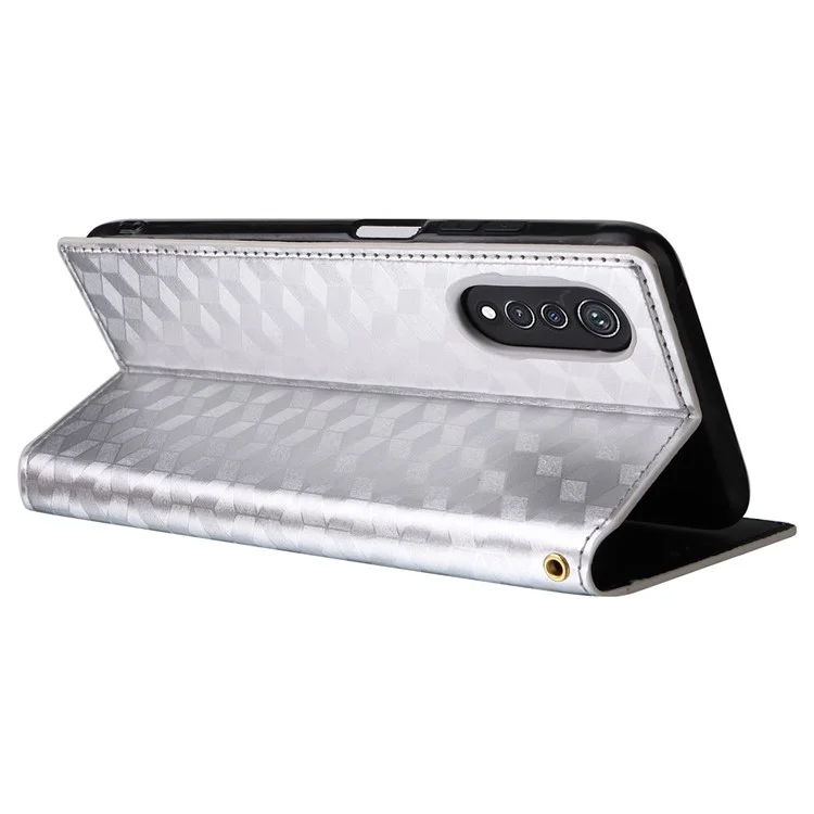 Para Cubot X70 Case Rhombus Imprinted PU Leather Magnetic Auto-absorbed Phone Cover - Silver