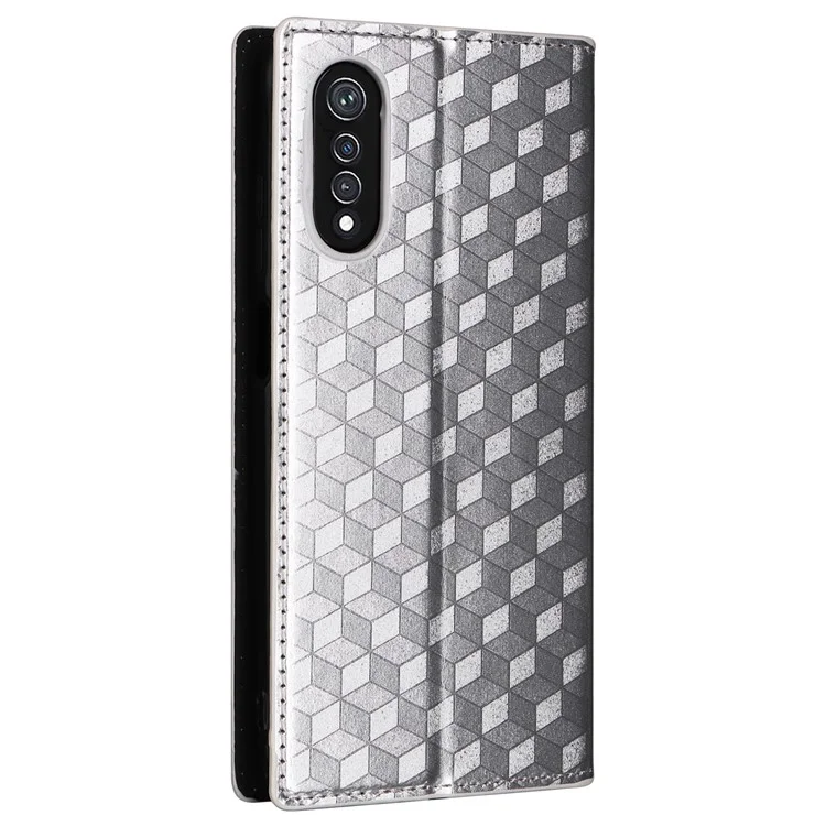 Para Cubot X70 Case Rhombus Imprinted PU Leather Magnetic Auto-absorbed Phone Cover - Silver