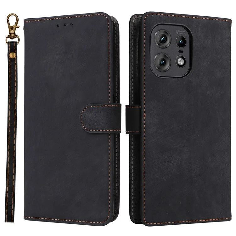 Für Motorola Edge 50s Pro 5G / Edge 50 Pro 5G / Edge 50 5G Hülle RFID-blockierender Leder-Flip-Magnetschutz für Mobiltelefone mit Handgelenkband - Schwarz