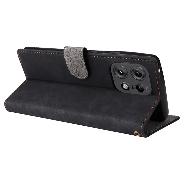 Für Motorola Edge 50s Pro 5G / Edge 50 Pro 5G / Edge 50 5G Hülle RFID-blockierender Leder-Flip-Magnetschutz für Mobiltelefone mit Handgelenkband - Schwarz