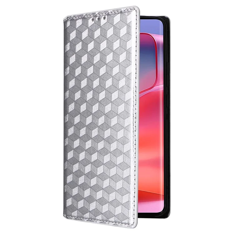 Für Motorola Edge 50s Pro 5G / Edge 50 Pro 5G / Edge 50 5G Brieftaschencase mit magnetischem Verschluss, Rhombus-Ledertelefonhülle - Silber