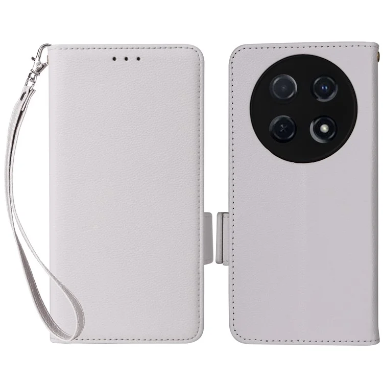 For Huawei nova 13i 4G / nova 12i 4G / Enjoy 70 Pro Case with Wrist Strap Litchi Texture PU Leather Wallet Phone Cover - White