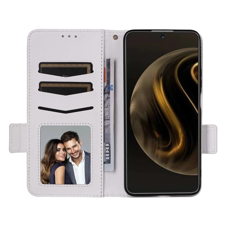 For Huawei nova 13i 4G / nova 12i 4G / Enjoy 70 Pro Case with Wrist Strap Litchi Texture PU Leather Wallet Phone Cover - White