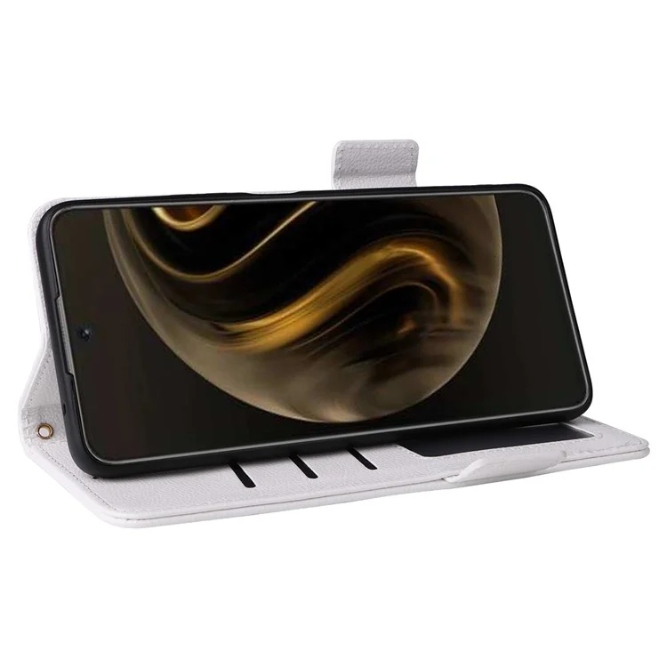 For Huawei nova 13i 4G / nova 12i 4G / Enjoy 70 Pro Case with Wrist Strap Litchi Texture PU Leather Wallet Phone Cover - White