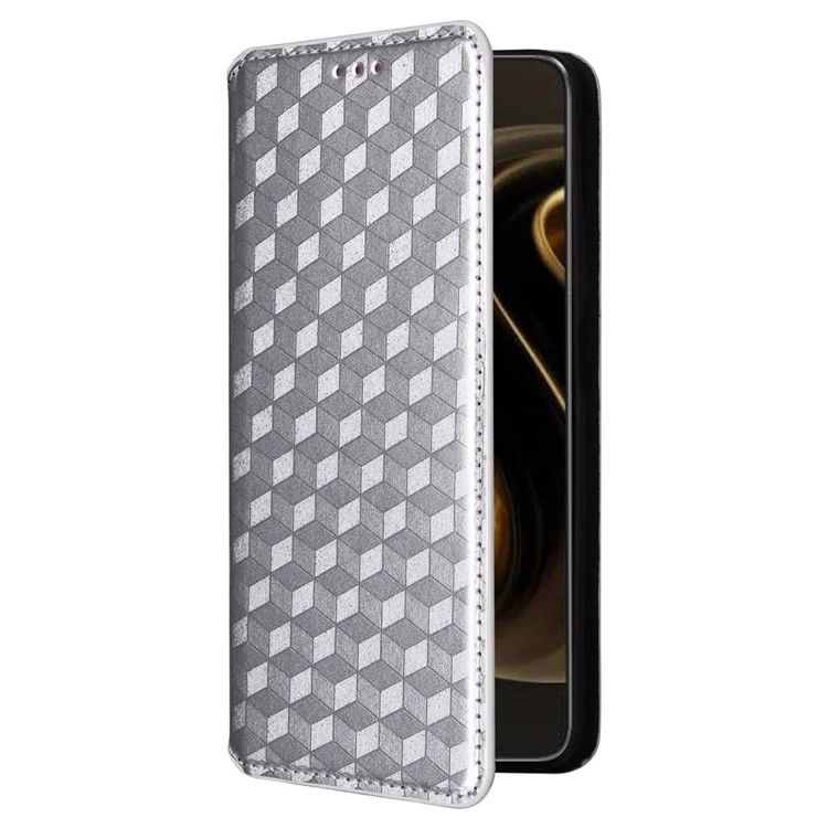 Для Huawei nova 12i 4G / Enjoy 70 Pro Чехол Ромбовидный тиснёный чехол из искусственной кожи с магнитным замком - Серебристый