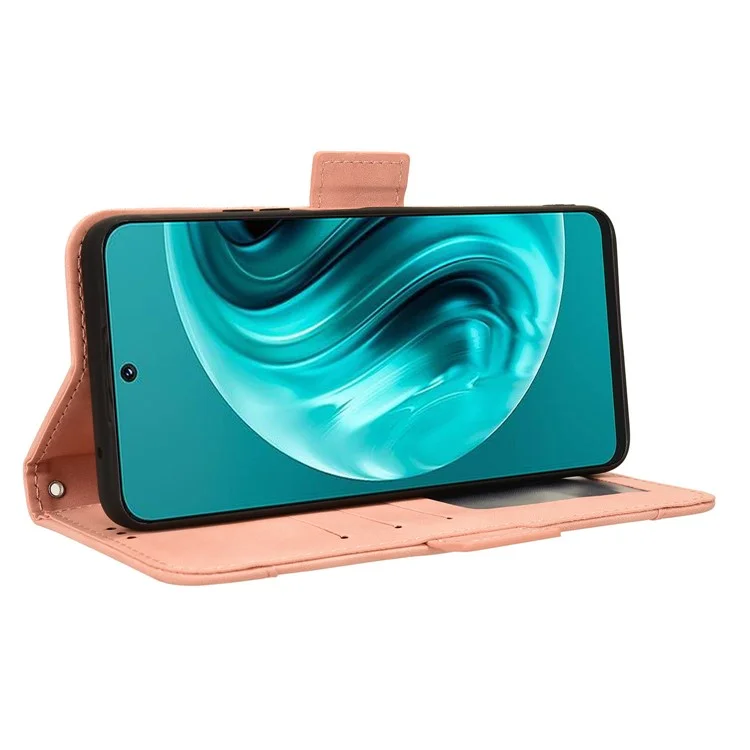 Para Huawei nova 12i 4G / Enjoy 70 Pro Case Capa de Couro PU com Função de Suporte Múltiplos Slots para Cartões - Rosa