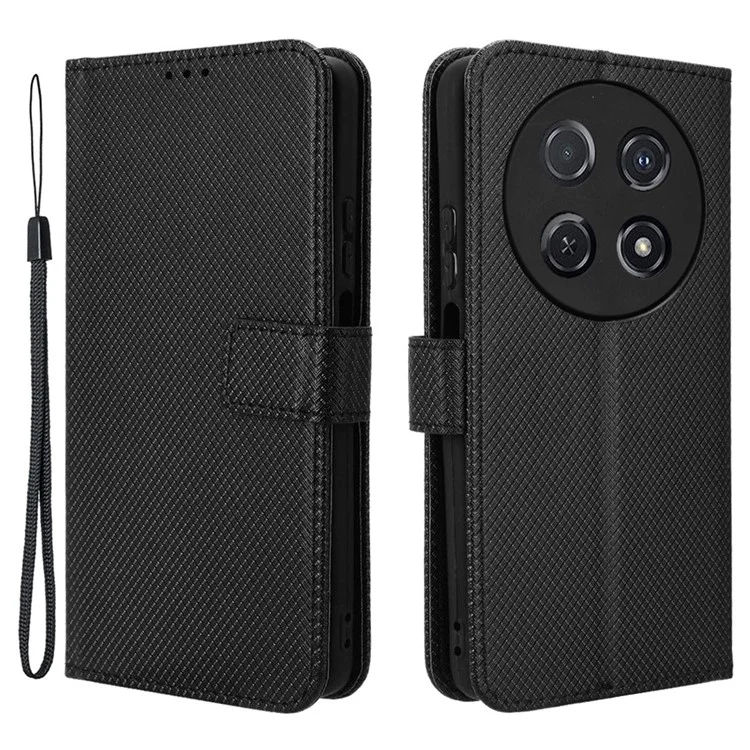 For Huawei nova 13i 4G / nova 12i 4G / Enjoy 70 Pro Leather Case Diamond Texture Flip Stand Phone Cover - Black