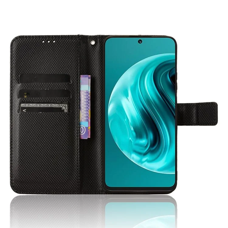 For Huawei nova 13i 4G / nova 12i 4G / Enjoy 70 Pro Leather Case Diamond Texture Flip Stand Phone Cover - Black