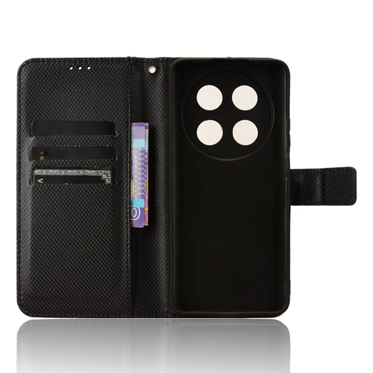 For Huawei nova 13i 4G / nova 12i 4G / Enjoy 70 Pro Leather Case Diamond Texture Flip Stand Phone Cover - Black