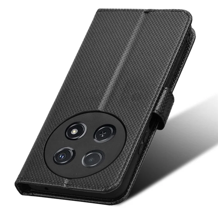 For Huawei nova 13i 4G / nova 12i 4G / Enjoy 70 Pro Leather Case Diamond Texture Flip Stand Phone Cover - Black