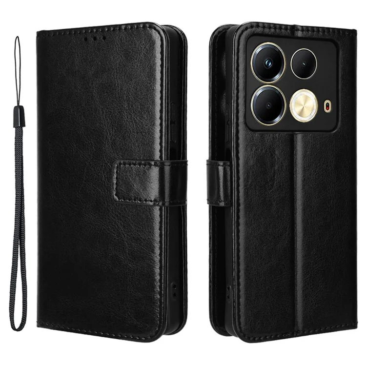 Para Infinix Note 40 / X6853 Capa de Couro PU Crazy Horse Texture Wallet Phone Stand Cover - Preto