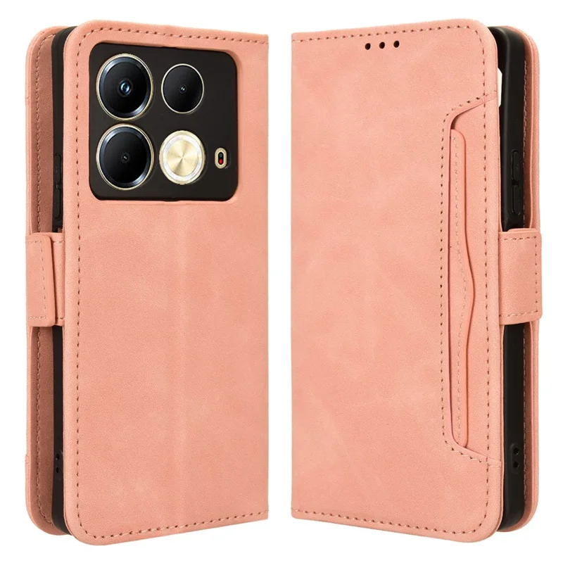 For Infinix Note 40 X6853 Case Shock-Absorbent Leather Phone Shell with Multiple Card Slots - Pink