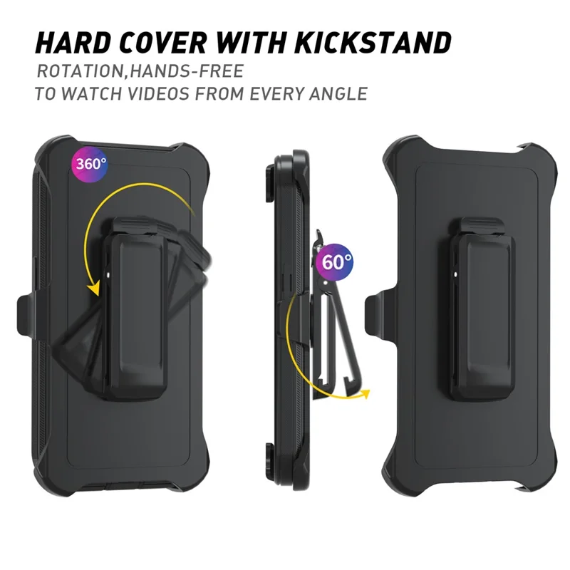 For iPhone 15 Pro Max Cover Detachable PC+TPU Phone Case with Rotatable Belt Clip Kickstand - Black