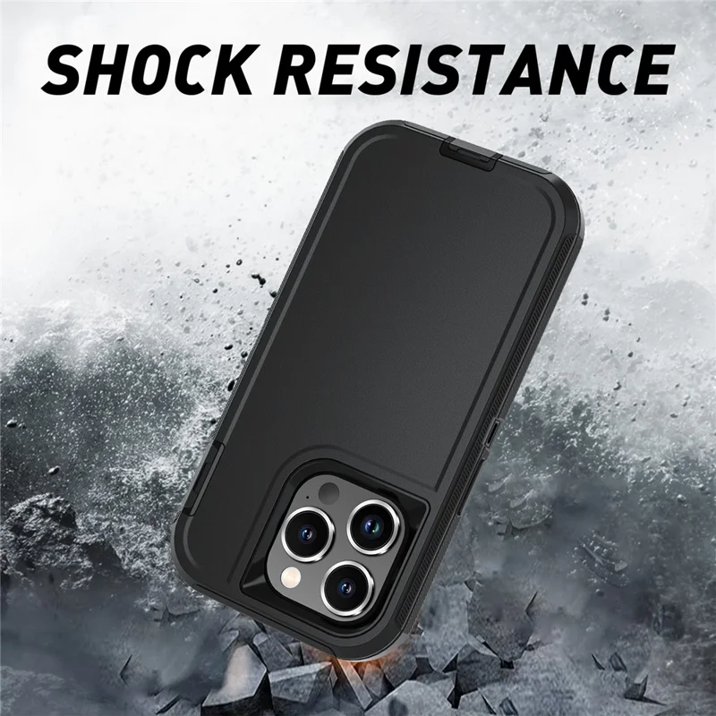 For iPhone 15 Pro Max Cover Detachable PC+TPU Phone Case with Rotatable Belt Clip Kickstand - Black
