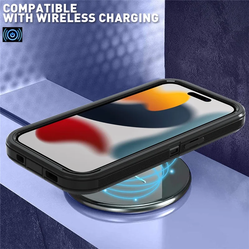 For iPhone 15 Pro Max Cover Detachable PC+TPU Phone Case with Rotatable Belt Clip Kickstand - Black