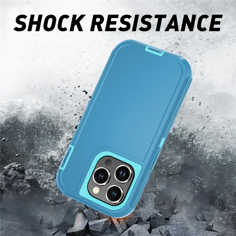 For iPhone 15 Pro Max Cover Detachable PC+TPU Phone Case with Rotatable Belt Clip Kickstand - Lake Blue+Sky Blue