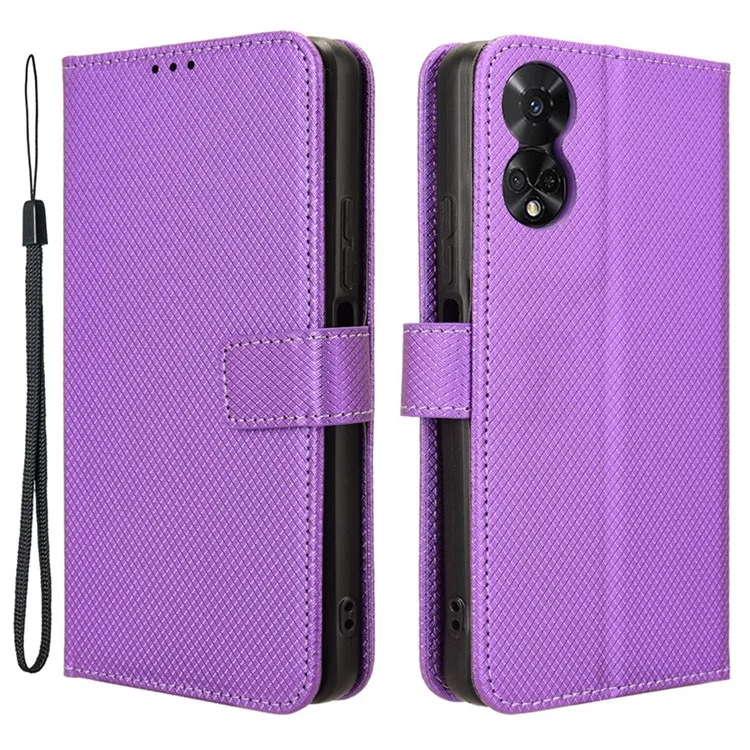 For TCL 50 5G Case Diamond Texture Leather Full Wrapped Phone Cover with Wrist Strap - Purple