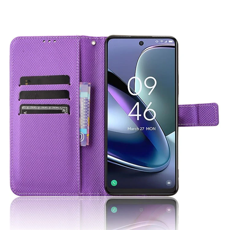 For TCL 50 5G Case Diamond Texture Leather Full Wrapped Phone Cover with Wrist Strap - Purple