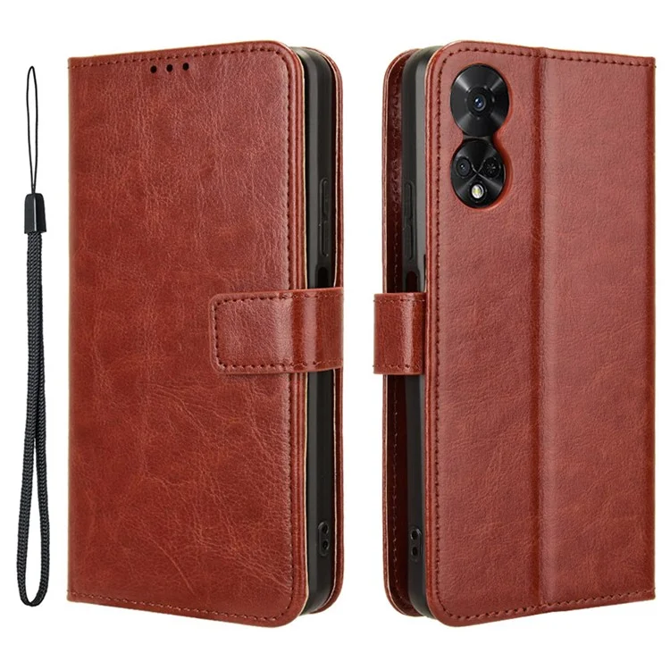 Wholesale Phone Case for TCL 50 5G PU Leather Wallet Stand Crazy Horse Texture Phone Cover - Brown