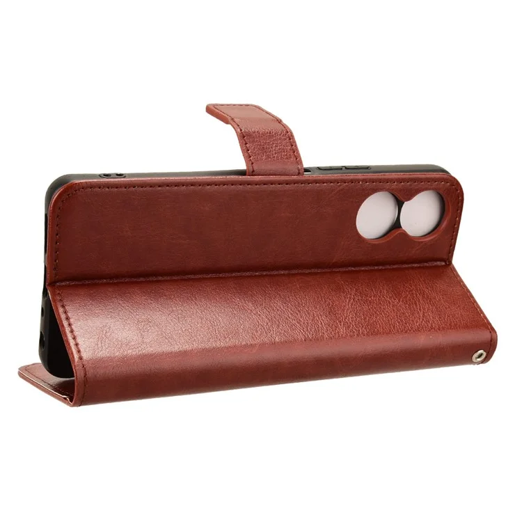 Wholesale Phone Case for TCL 50 5G PU Leather Wallet Stand Crazy Horse Texture Phone Cover - Brown